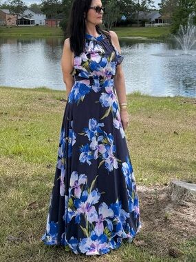 Eliza J Navy Floral Halter Maxi Dress